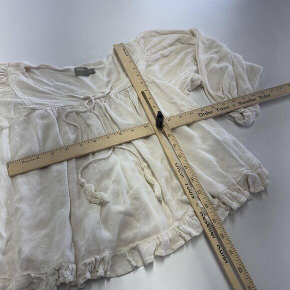 ASOS Blouse Womens US 4 Ivory Peasant Boho Tassel Tie Ruffle Hem Long Sleeve - Picture 6 of 6